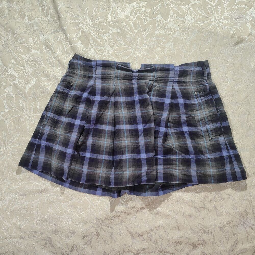 Vintage American Eagle Plaid Pleated Mini Skirt Blue Purple 90s Grunge Goth sz 6